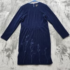 Vintage Positive Attitude Dress Womens 6 PETITE Blue Faux Suede Embroidered
